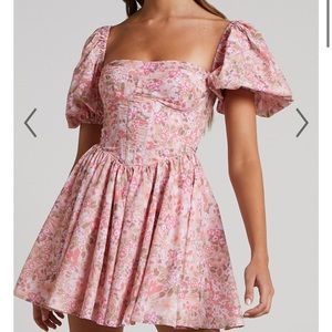 Showpo Floral Print Puff Sleeve Corset Dress, Size 6